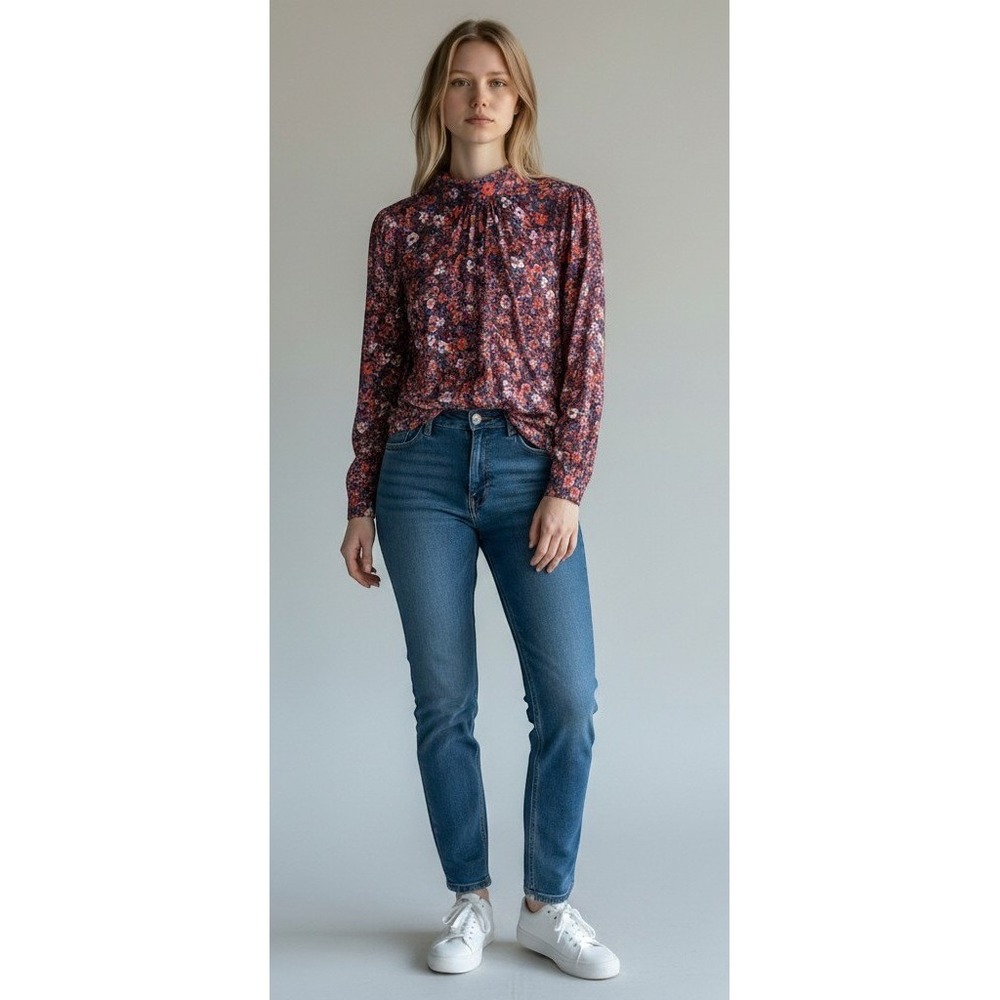 Veronica Beard Floral Silk‎ Tie Back Blouse Multi Color Long Sleeve Top Size 2